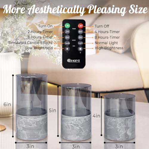 Image of LEDHOLYT Rechargeable Marble Flameless CandlesGray Glass Marble Finish Pillar Candle with Remote &Timer, Decorative Candles for Living Room, Holiday Decor& Gifts for Women.Set of 3
