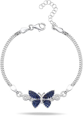 NEREZE 925 Sterling Silver Blue Stone Butterfly Bracelet