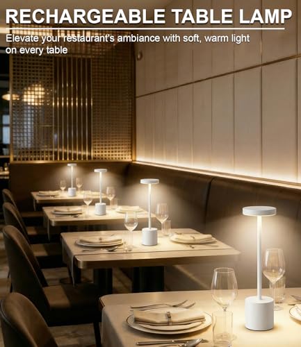 Image of Swinerton White Rechargeable Cordless Table Lamps Set, 5000mAh Battery Powered Wireless Table Light, Portable LED Desk Lamp, 3 Color Dimmable Lighting for Restaurant Dining Patio Outdoor Bedroom