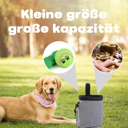 CJAPGJW Leckerlibeutel für Hunde, leckerlitasche für Hunde,Hundetraining futterbeutel hundetraining Multifunktionale Futtertasche mit Kotbeutelspender Verstellbarer Gürtel(Grau)