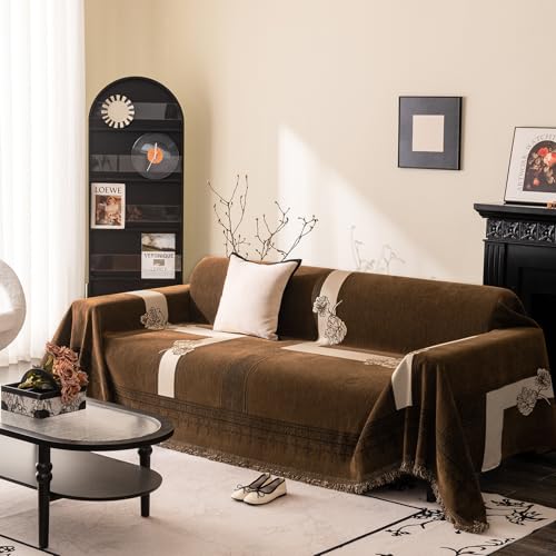 DREAMINGO Vintage Chenille Couch Cover Floral Jacquard Furniture Cover for