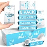 WONDERFUL Travel Flushable Wipes, 8 Mini Packs, Unscented Plant-Based Wet Wipes for Adults & Kids, Septic Safe, Gentle for Sensitive Skin & Hypoallergenic (Total 56 Wipes)