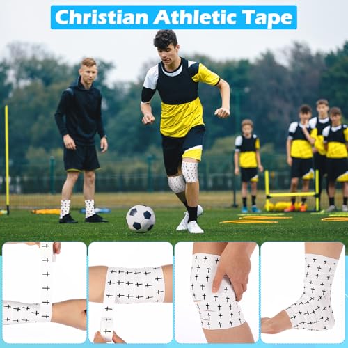 Halloscume 2 Rolls Hockey Tapes Baseball Christian Faith Cross Baseball Grip Bat Tape 15 Yard Lacrosse Softball Bats Sticks Wraps for Soccer Sports Athletic Gift Ice Skate Supplies(White,Cross)