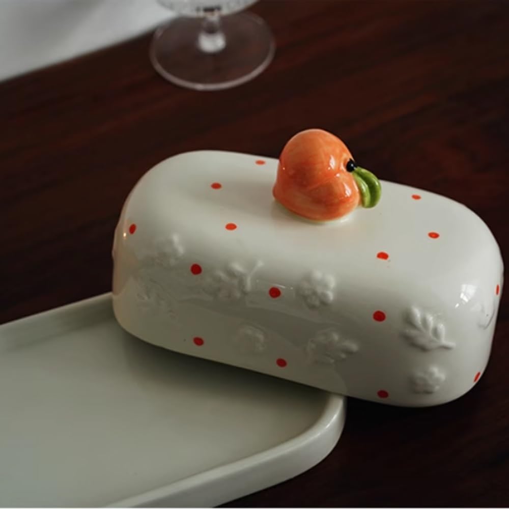 Porte-beurre Beurrier en relief forme de pêche style européen avec couvercle Plat à fromage pour la cuisine