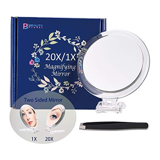 20X Magnifying Mirror, Two Sided Mirror, 20X/1X Magnification, Folding Makeup Mirror with Handheld/Stand,Use for Makeup Application, Tweezing, and Blackhead/Blemish Removal.4Inches (Silver)