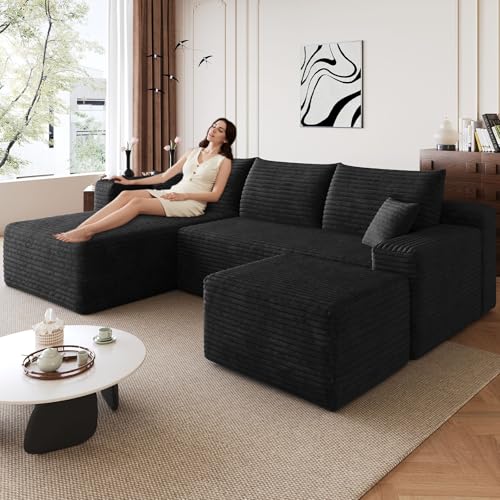 Image of Boneless Cloud Couch Comfy Sectional Couches for Living Room,U Shaped Sofa Couch in a Box with Ottoman Deep Seat Memory Foam Compressed Sofa(Black, 95 inch Left Facing Chaise)