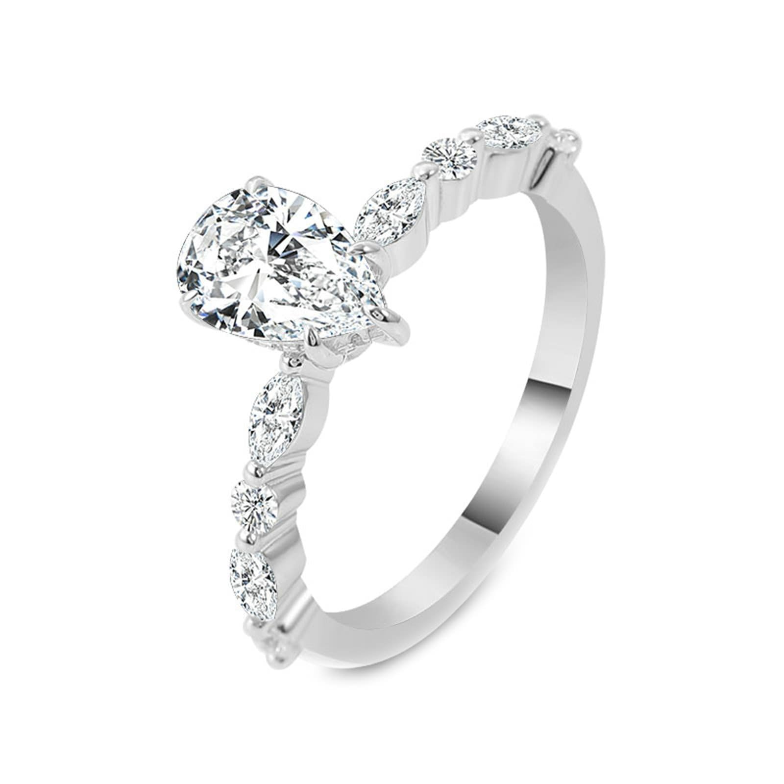 Anillo de mujer con grabado de oro blanco de 9 quilates moissanit con moissanit blanco de 1/2/3 quilates en forma de pera, tamaño 45 (14,3), fácil para tía, graduación personalizable