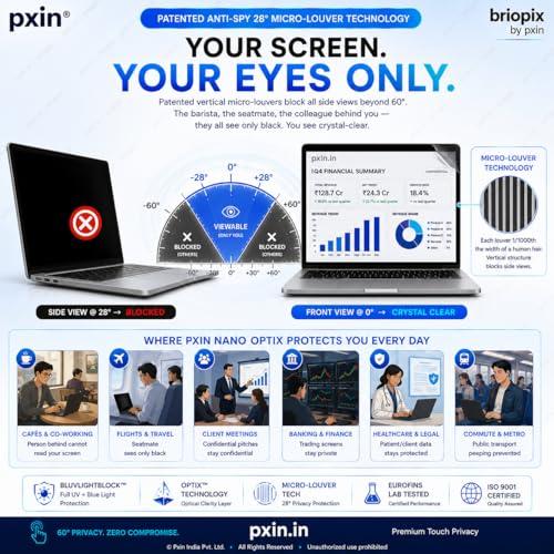 Image of Pxin Neo 17.3 Inch (16:9) | Touch Sensitive Privacy | Anti Blue | Anti Glare | UV (A /B /C) Block| OptiX & BLUVLIGHT Block Layer | Privacy Filter compatible with HP /Dell /Lenovo /Asus /Acer