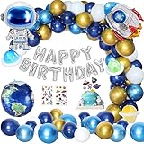 Partydeko geburtstag junge deko set dazu gehören: 20 Metallic Navy Luftballons, 7 metallic blau Luftballons, 7 metallisches Gold Luftballons, 10 weiß Luftballons, 1 Achat gelb Luftballons, 1 Achat grün Luftballons, 1 Achat blau Luftballons, 3 lange weiß Luftballons, 1 Packung Cake Topper, 2 Aufkleber, 1 Astronaut Folienballon, 1 Erde Folienballon, 1 Rakete Folienballon, 1 HAPPY BIRTHDAY Folienballon, 1 Rolle Ballongirlande Streifen, 1 Rolle Ballonklebepunkt, 1 Ballonbindewerkzeug und 1 Band.