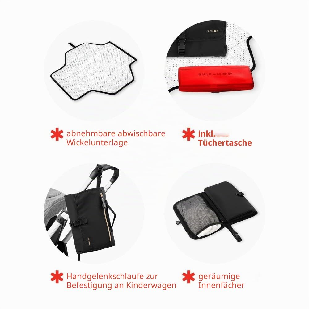 Skip Hop - Envi Luxe Eco-Wickeltasche, Schwarz, geräumige Wickeltasche für Babys und Kleinkinder, Organizer-Tasche mit vielen Fächern, leicht zu reinigen, ideal für unterwegs und als Mama-Tasche