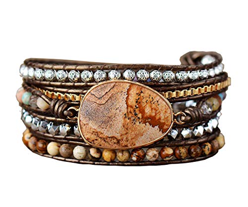 Image of Boho Wrap Bracelet for Women, Handmade Natural Imperial Jasper Multi-Layer Stone Beaded Bracelet, Bohemian Healing Crystal Stone Jewelry Gifts