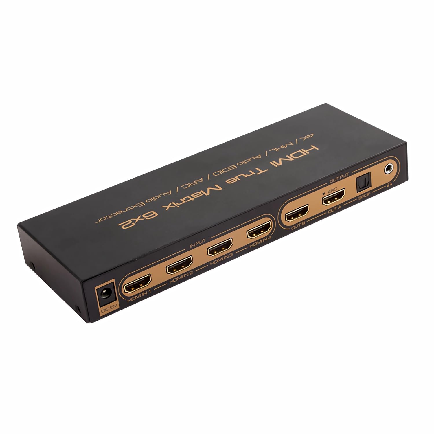 C04DS 6x2 HDMI Matrix Commutatore & Splitter – 6 ingressi, 2 uscite – 4K, 3D, HDR, MHL, ARC, estrazione audio con SPDIF & jack da 3,5 mm – Switch HDMI per home theater, Fire TV, proiettore e