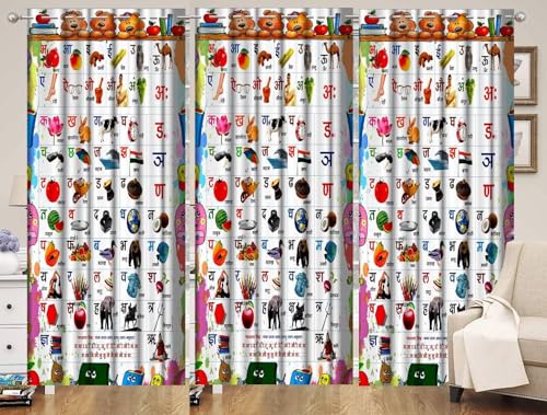 Image of Hindi Alphabets Educational Curtains for Kids Room /Playway Curtains for Learning 7 Feet Long Set of 3 pcs