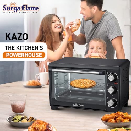 Image of Surya Flame Oven Toaster Griller With ISI Marked (OTG) - 21 litres, Black, Auto-Shut Off, Heat-Resistant Tempered Glass, Multi-Stage Heat Selection | Bake, Grill, Roast | Easy clean