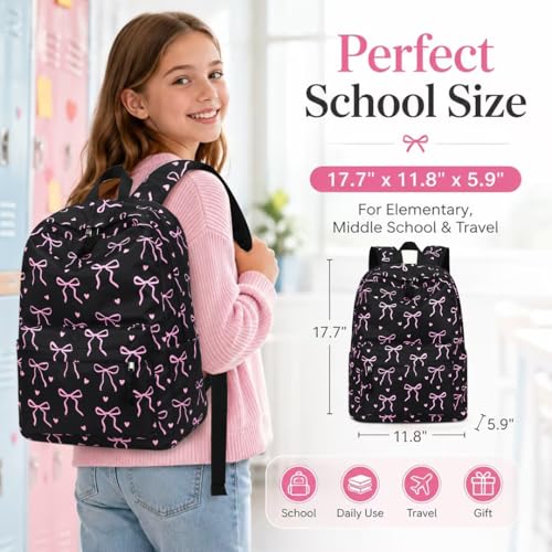 Image of LOIDOU Backpack for Girls School Backpacks Bookbags for Elementary Middle School Women Laptop Backpacks (Bow tie Black, L-17)