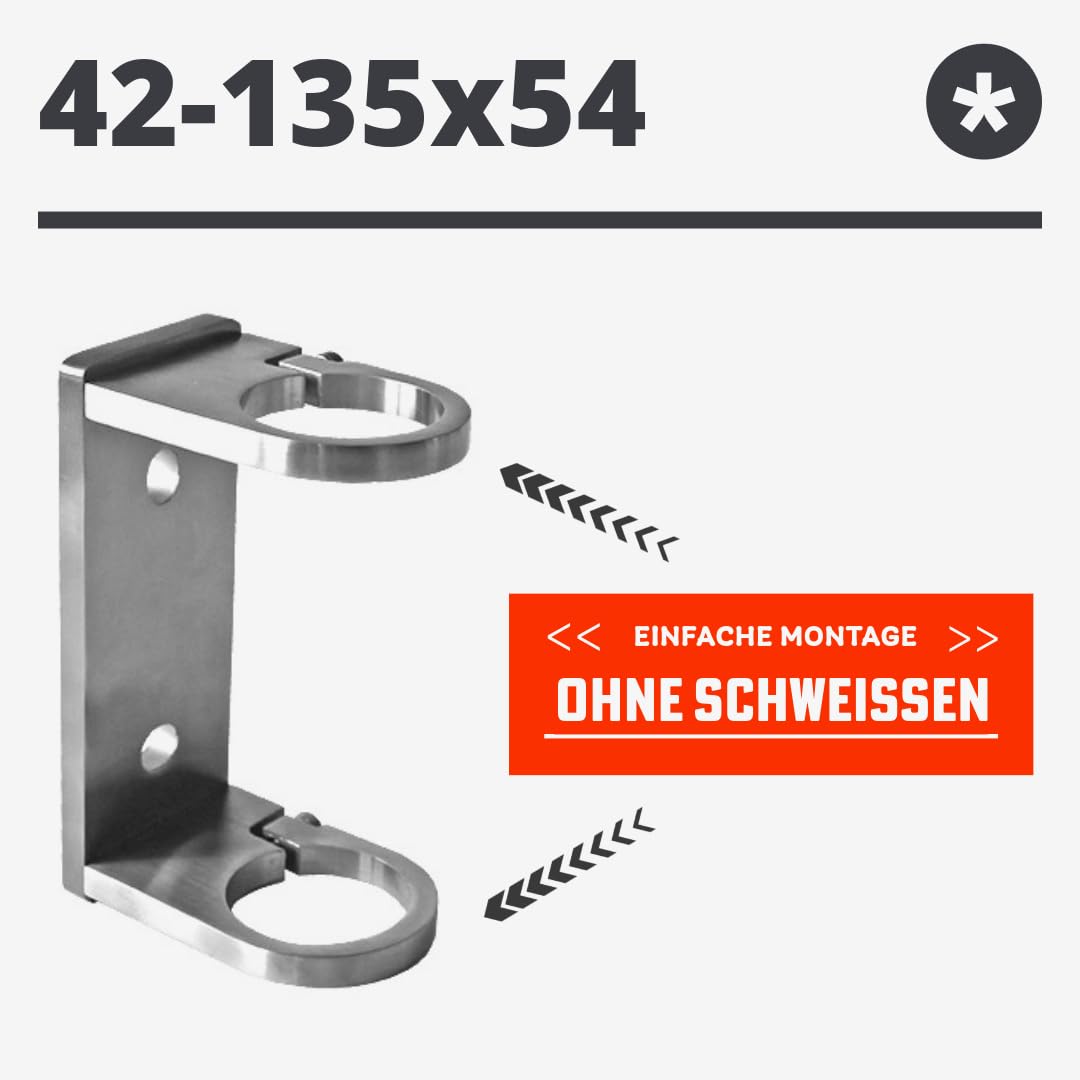 Sellon24® Anclaje de pared de acero inoxidable, redondo, poste de barandilla, 42,4 mm, ajustable, soporte de poste, conector redondo, soporte para tubos, estable, lateral, poste de pared, abrazadera