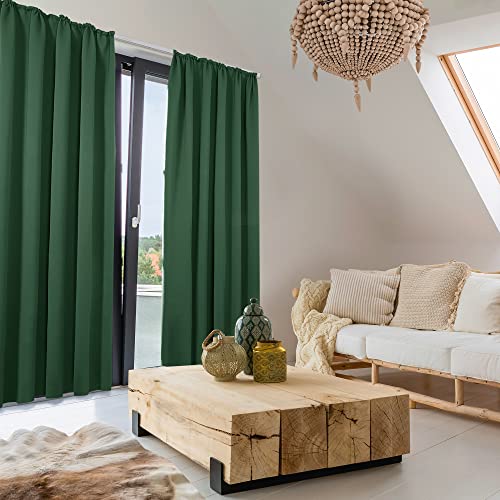 Deconovo Vorhänge Verdunkelungsvorhang Gardinen mit Kräuselband Sonnenschutz Dicke Thermovorhang Kälteschut Hitzeschutz, 175x140 cm(HöhexBreite), Waldgrün, 2er Set