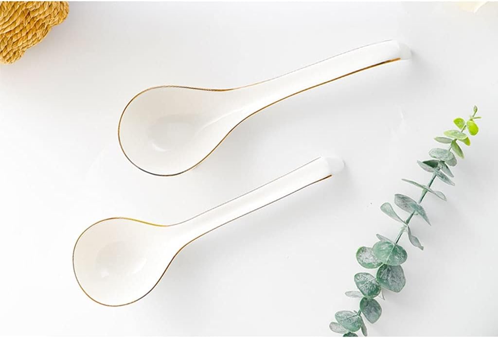 Spoons,soup spoons,Spoons for Cooking Kitchen Household Large Spoon Long Handle Spoon Ceramic Tracery Large Spoon Spoon Rice Porridge Spoon Dinner Spoon Teaspoons, White