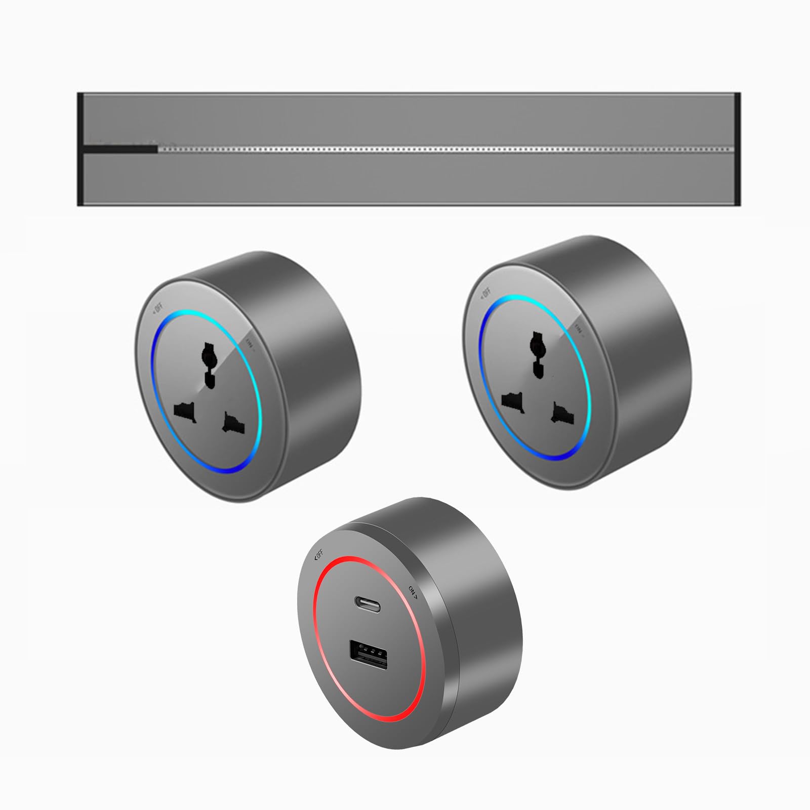 Presa per binario, scheda di cablaggio per guida di scorrimento incorporata, presa per binario di alimentazione a parete da 8000 W, adattatore da 2500 W, adatta per ufficio cucina,Grey-40cm