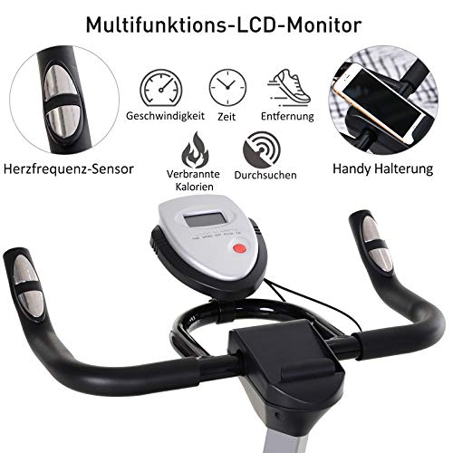 Homcom Fietstrainer, hometrainer, fitnessfiets met traploze weerstand, vliegwiel van 10 kg, lcd-display, indoor cycling bike, in hoogte verstelbaar, staal, 47 x 120 x 104,5-117 cm - Afbeelding 5