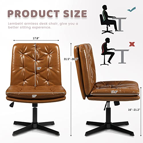 Lemberi Armless Home Office Desk Chair No Wheels, Pu Leather Upholstered Mid-Back Comfortable Computer Chair, Height Adjustable Modern Swivel Vanity Task Chairs For Living Room, Small Space #TOP2