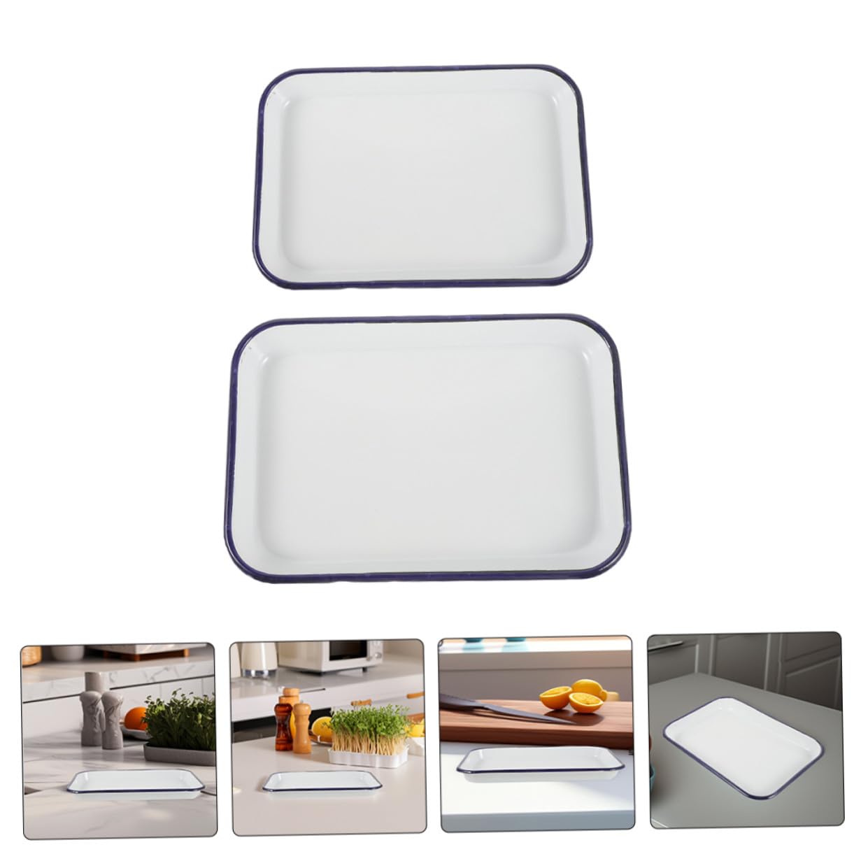 Mikikit Bandejas Rectangulares de Esmalte 20x30 Cm y 24x34 Cm Resistentes al Desgaste Antiadherentes Multifuncionales para Hornear y Asar Aptas para Lavavajillas Uso Doméstico 2 Piezas