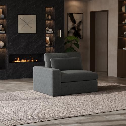Image of Novilla Deep Seat Modular Sectional Sofa, Removable Washable Covers, Cloud Couch with Lumbar Pillows, Chenille Boneless Sectional Couch Dark Gray, No Assembly Required, Left-Arm Chair