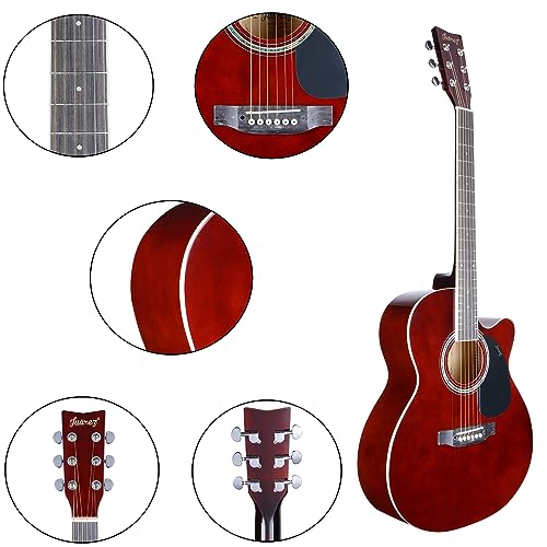 Image of Juarez JRZ40C /BRN 40-Inch Cutaway Acoustic Guitar with Dual Action Truss Rod, Gigbag, Picks, String Set, Strap - Brown