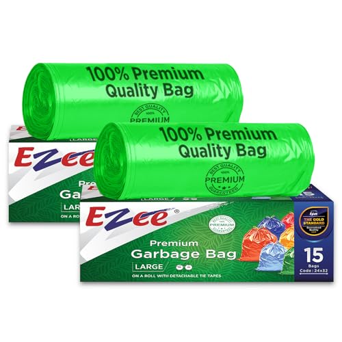 Ezee Biodegradable 20 Extra Large Green Garbage Bags/Trash Bags/Dustbin Bags I 30 X 37 Inches Pack of 2 I 10 Pieces Each Pack