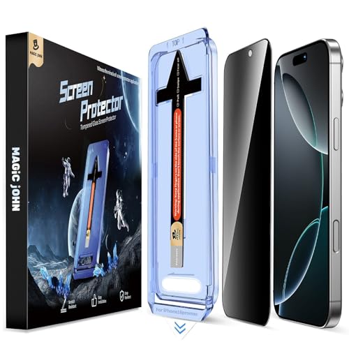 Image of MAGIC JOHN 2 Pack for iPhone 16 Pro Max 6.9 inch Privacy Tempered Glass Screen Protector, Bubble Free, HD Clear, Easy Installation