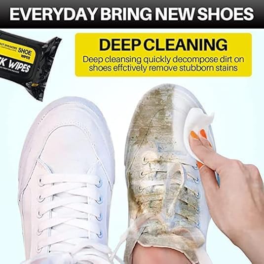 Image of Shoe Wipes Pack of 1 | Instant Shoe Cleaning Wipes (80 Wipes) | Sneaker Cleaner for White Shoes | Quick Dirt & Stain Removal | Portable Cleaning Wipes for Sports Casual & Leather Footwear