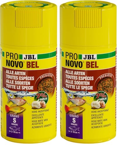 JBL PRONOVO BEL Grano, Aliment de Base pour Tous Poissons d'Aquarium de 3-10 cm, Granulés pour Poissons, Doseur à clic, Taille S, 100 ML (Lot de 2)