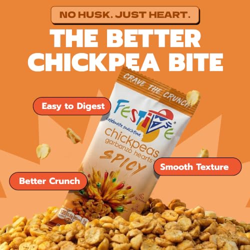Image of Festive Chickpea Hearts - Crunchy Spicy Garbanzo Beans - Husk-Free Roasted Chickpea Snacks - Vegan Snacks with 5g Protein Per Serving Plant Based, Halal, Gluten Free, Dairy Free - 1oz 12 Pack