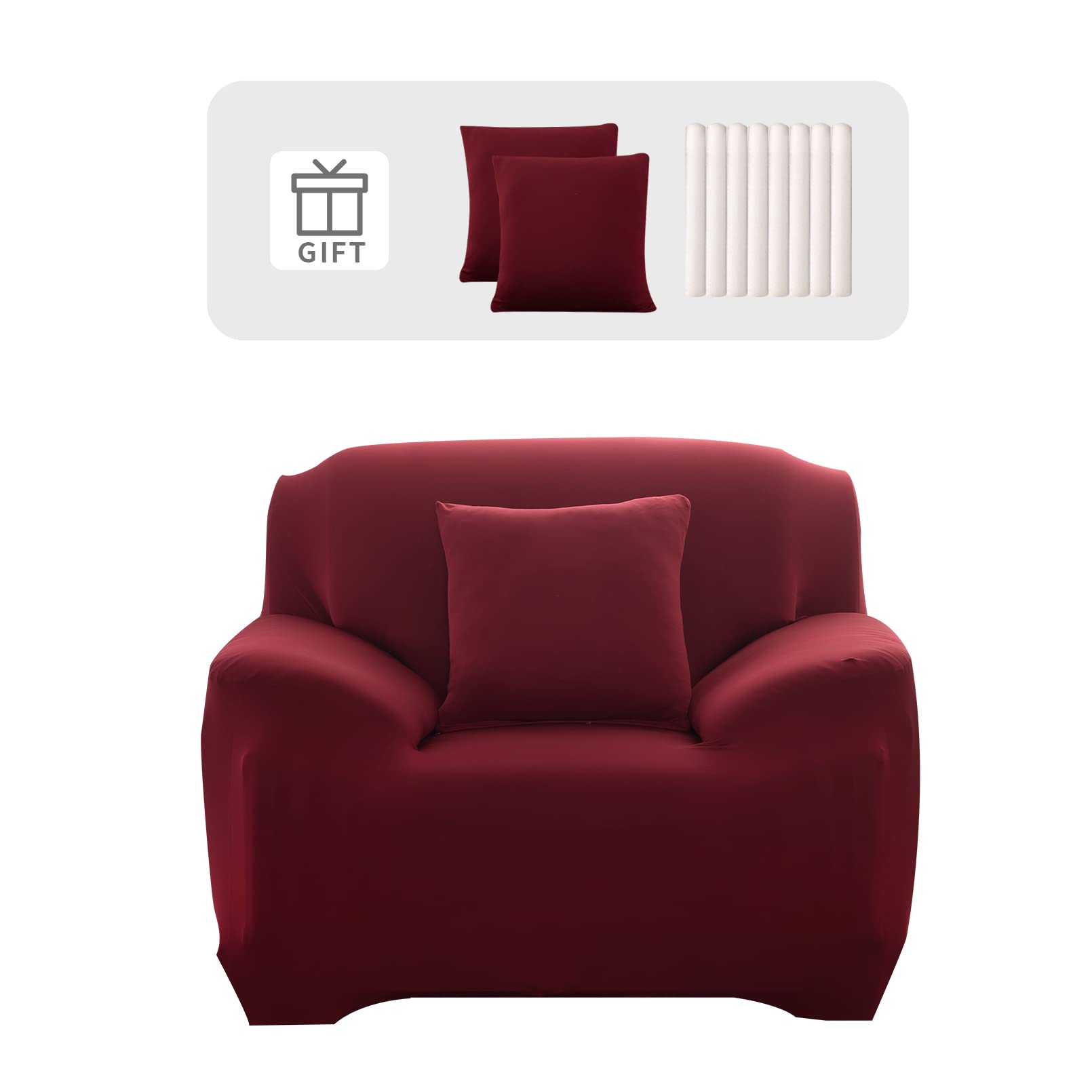 Lydevo Copridivano Elasticizzato 1 Posto Fodere Copri Divano con Braccioli con 2 Copricuscini Moderno Copridivano Fantasia Universale Antiscivolo Lavabile Divano Protector,Vino Rosso