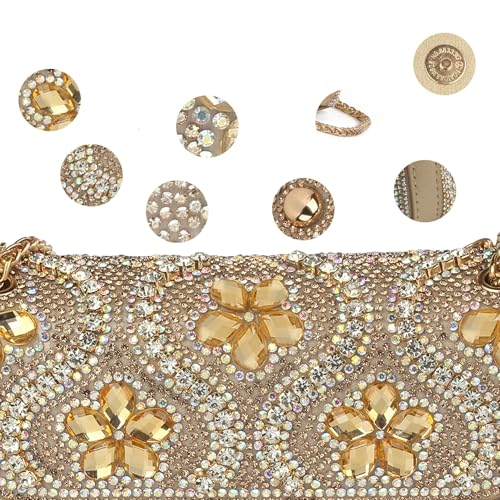 Image of Flower Rhinestone Crystal Clutch Purse Shoulder Bag Sparkling Evening Bag for Wedding Prom Party Bride Guest