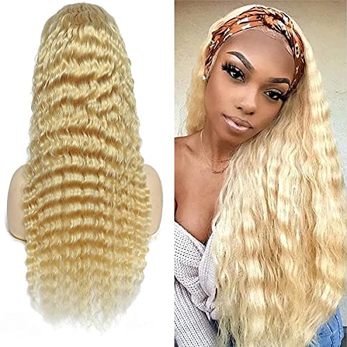 muaowig Blonde Headband Wig 613 Deep Wave Wig Glueless Wig Grade 8A Virgin Hair Wigs 613 Honey Blonde Wigs Brazilian Human Hair Wigs Headband Wig Honey Blonde 20 Inch Blonde headband wig deep wave