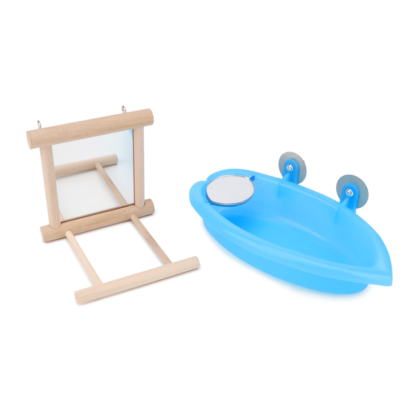 Wontee Bird Bath Parrot Bathing Tub Bird Mirror with Perch Toys for Budgies Parakeets Cockatiels Lovebirds Finches Canaries (Blue (B)) - image 4