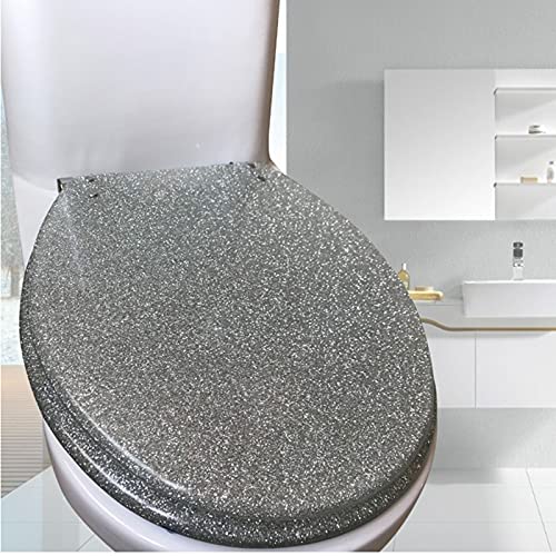 Abattant de Toilette en résine pailletée, siège de Toilette Rond à Fermeture Douce, Facile à...