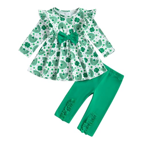 Toddler Baby Girl Valentines and St Patricks Outfit Ruffle Long Sleeve Shirt Pants Spring Clothes