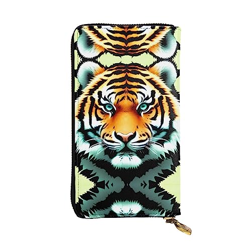 Leather Wallet 7.48 x 4.13 in - Stylish and Durable Wallet for Women with Multiple Compartments and Zipper Design Little fat tiger head Pattern