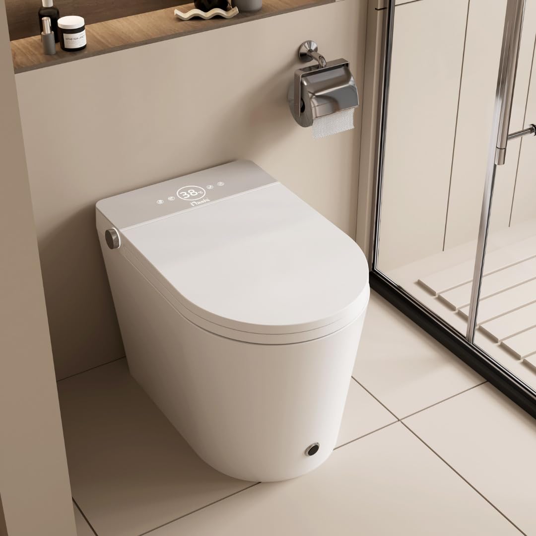 Nashi - Inodoro Japones inteligente | inodoro inteligente | Agua con chorrito, Taza calefactable y Secado |Apertura Automática | Autolimpieza y Estirilizador UV (Desagüe salida a suelo)