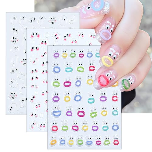 3pcs Colorful Cute Big Mouth Nail Art Stickers 5D Embossed Weird ...
