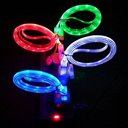 Keklle 4 pcs Glow in the Dark Light up LED Lightning Charging Cable for iphone 7 7 plus 5 5s 6 6 Plus iphone LED cable iphone 7 led charging cable led iphone cable iphone 6 led cable