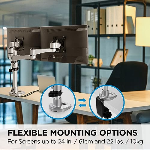 Image of ViewSonic LCD-DMA-001 Monitor Desk Mounting Arm for 2 Monitors up to 24 Inches Each, VESA Compatible, Full Ergonomic Adjustability, 2-in-1 Mounting Base, and Built-in Cable Management