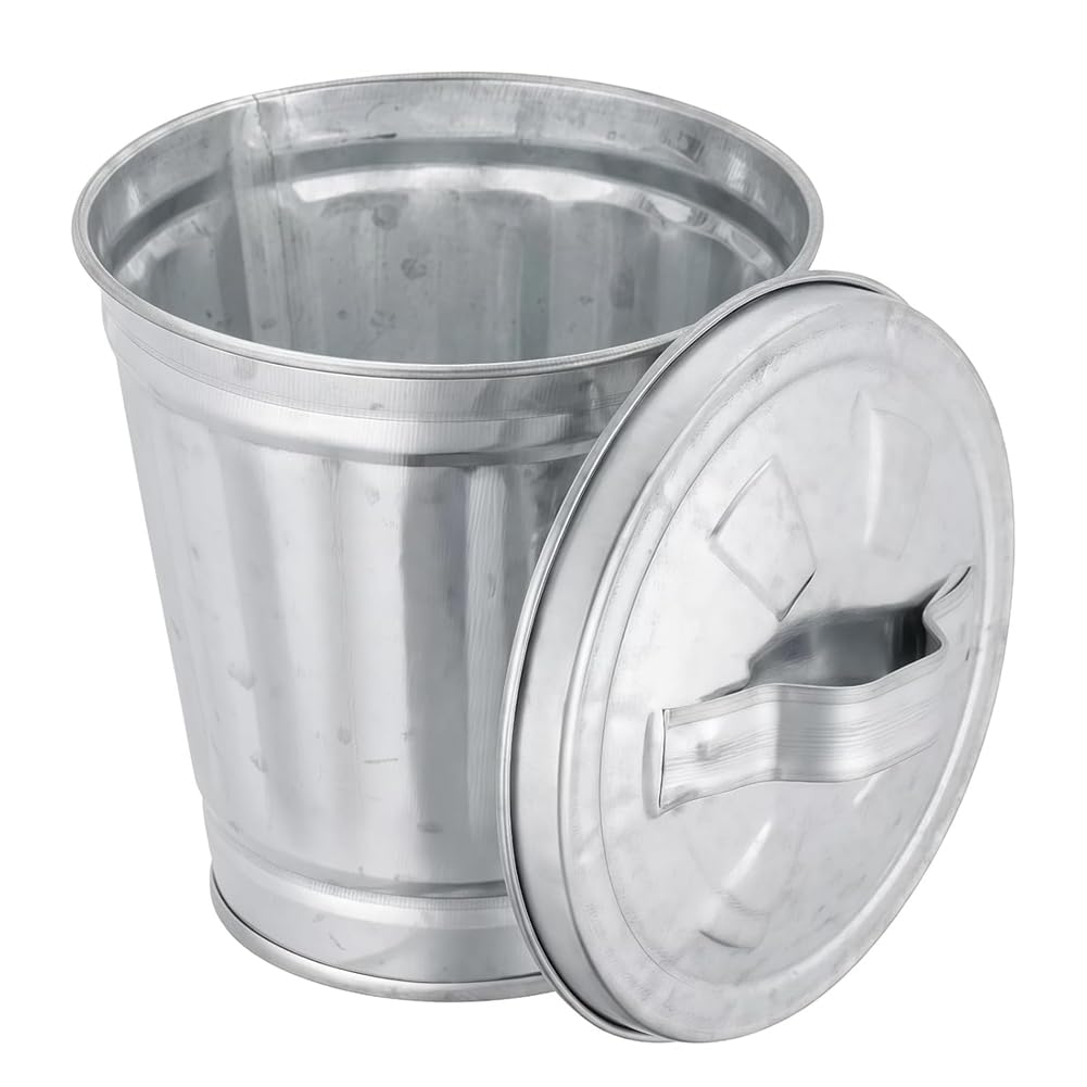 Hndhbfgrt Mini Trash Can with Lid, Small Metal Bucket Wastebasket Flower Pot Pen Holder Trash with Lids Waste Baskets