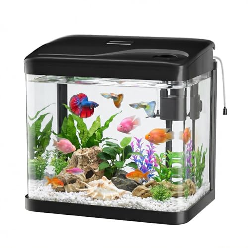 PUTINEI 6L Aquarium Set Nano Fischtank Aquarium Mit LED-Leuchten & Filtersystem kleines Aquariums Komplettset Schwarz