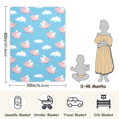 Image of vvfelixl Baby Swaddle Blanket for Boys Girls Flying Pink Pigs Baby Blanket for Newborn Nursery Blanket for Crib Stroller 30x40 in