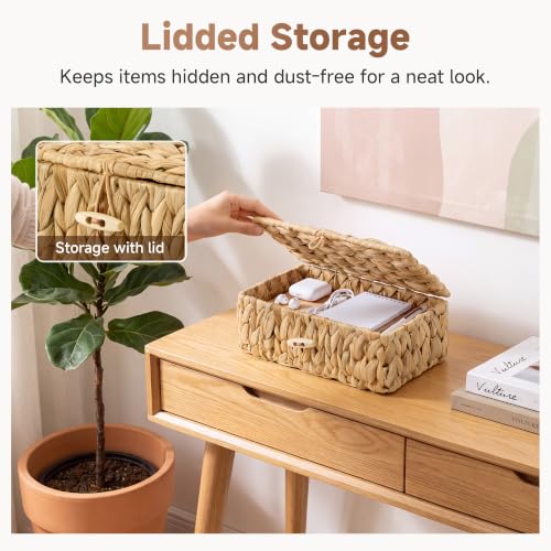 Image of StorageWorks Wicker Basket with Lid, Storage Baskets with Lids, Hyacinth | Woven Baskets with Lids for Shelves, Wicker Storage Baskets with Lids, Lidded Baskets for Organizing, Small, 1 Pack