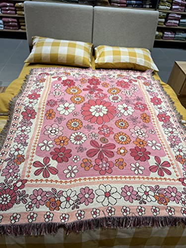 Peel Forest Vanlife Boho-Decke mit Blumenmuster, Baumwolle, weich, für Sofa, Wandern, Yoga (127 x 152 cm) Cover