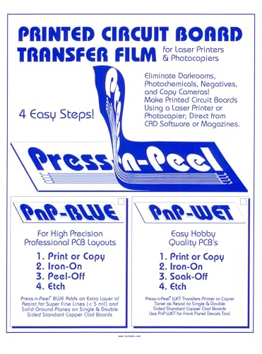 Make PCBs (Printed Circuit Boards) in Minutes Using Press-n-Peel Blue Image Iron-on Transfer Film. 100 8.5"x11" Sheets.